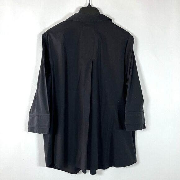 Lafayette 148 Button Up Tunic Shirt 16W Hidden Buttons Double Cuff Black Relaxed - Picture 7 of 9